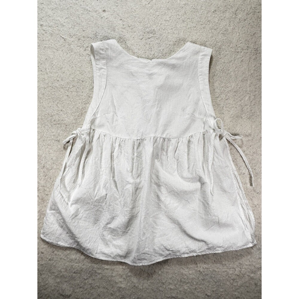Emery Rose Women's White Eyelet Sleeveless Smocked Blouse L Open Sides With Ties